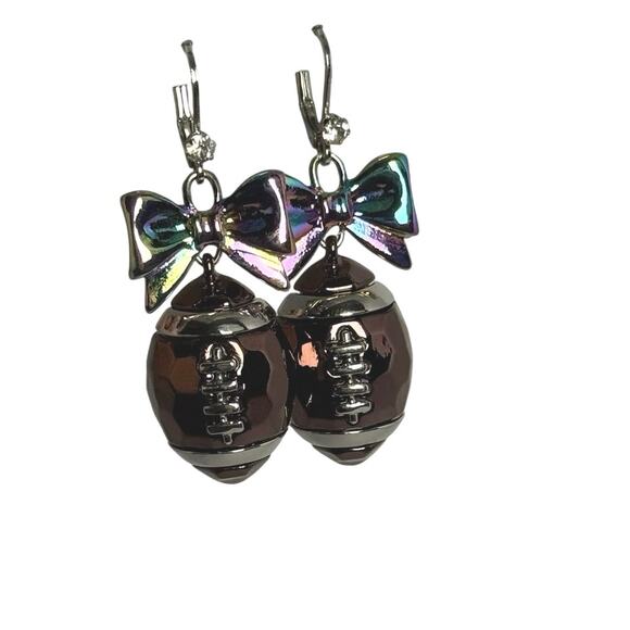 Betsey Johnson Women's Kick Off Bow Football Drop Earrings - Picture 5 of 5